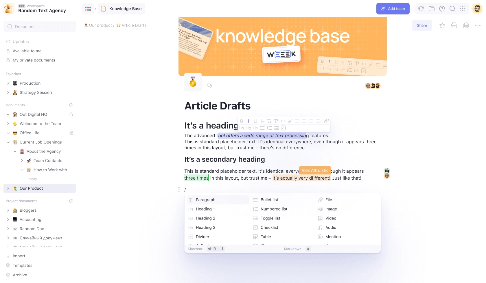 Knowledge management dashboard