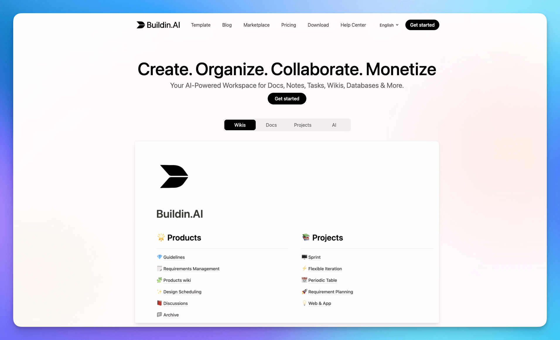 Интерфейс приложения Buildin