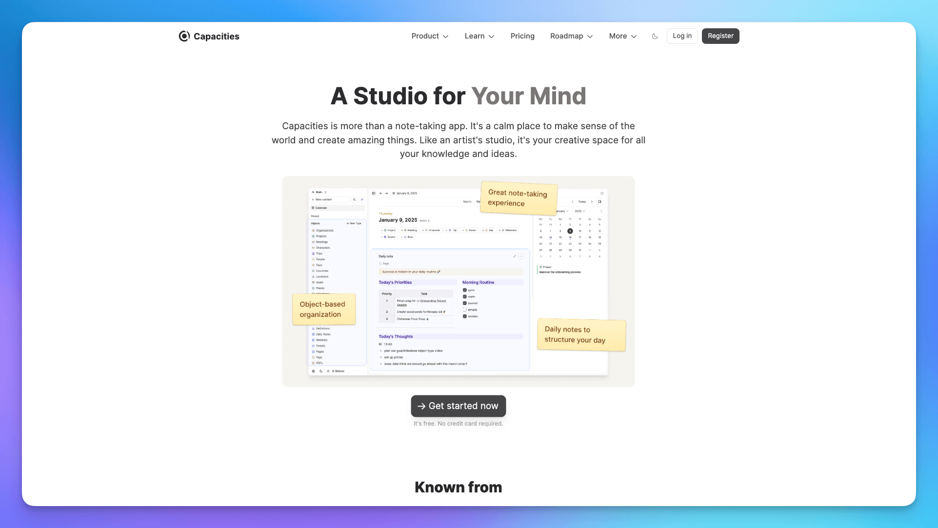 Интерфейс управления объектами Capacities