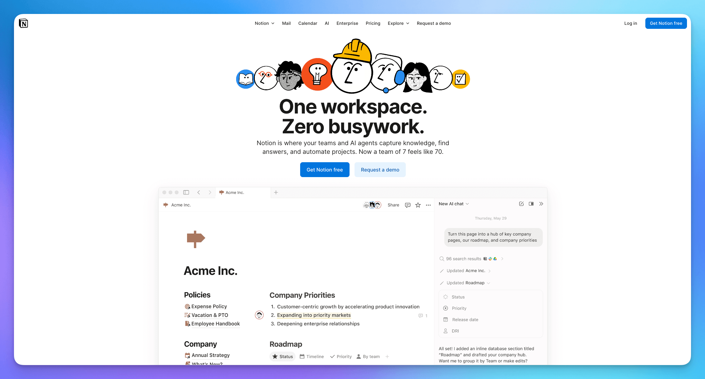 Интерфейс универсального рабочего пространства Notion