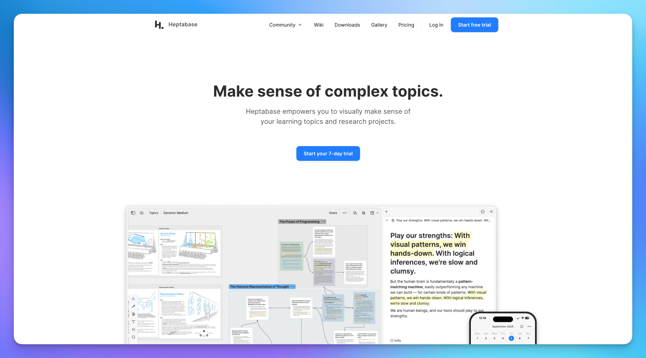 Интерфейс доски Heptabase