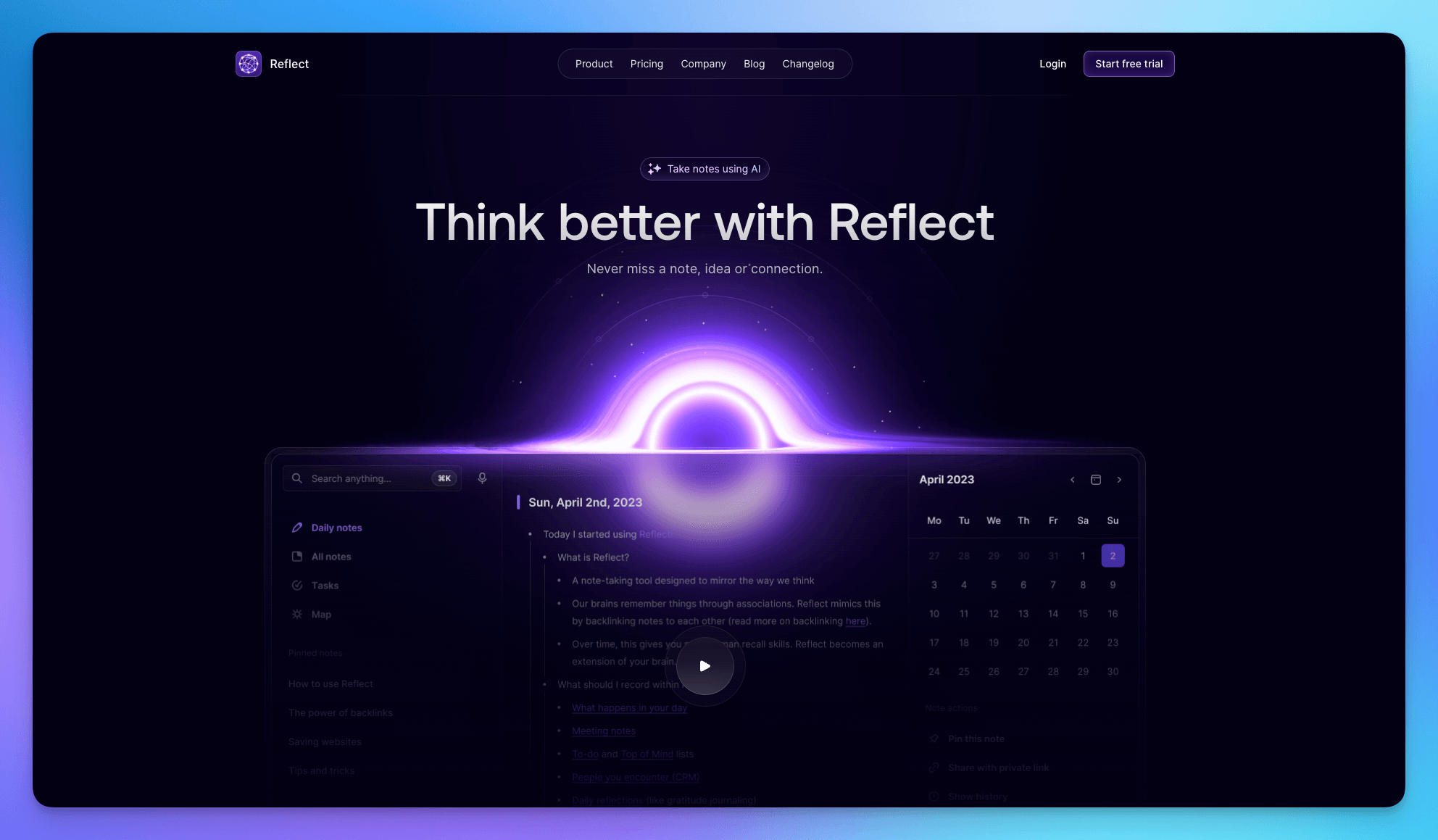 Приложение Reflect для ежедневных заметок