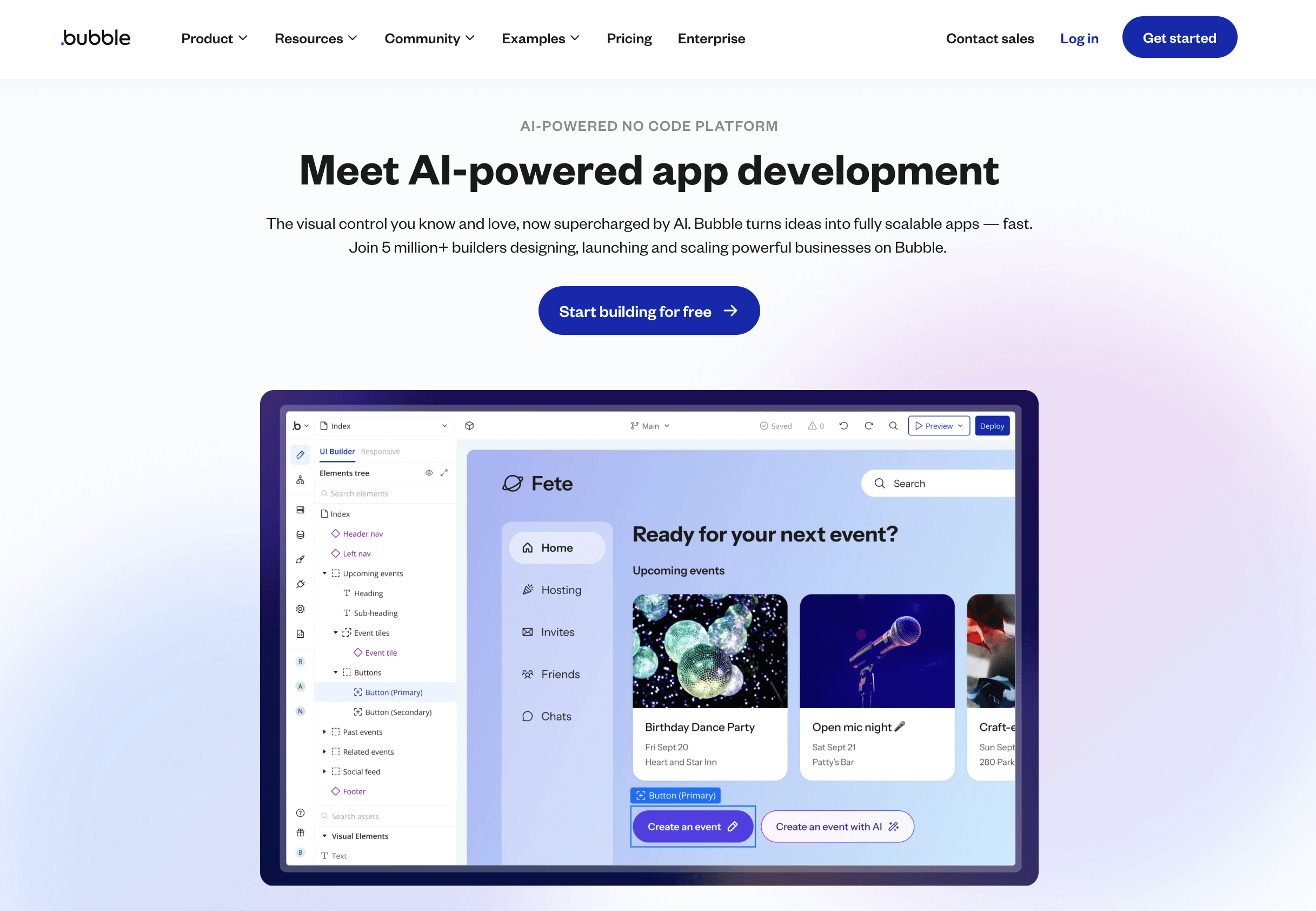 マイクロSaaSツール用のBubbleノーコードアプリビルダーインターフェース