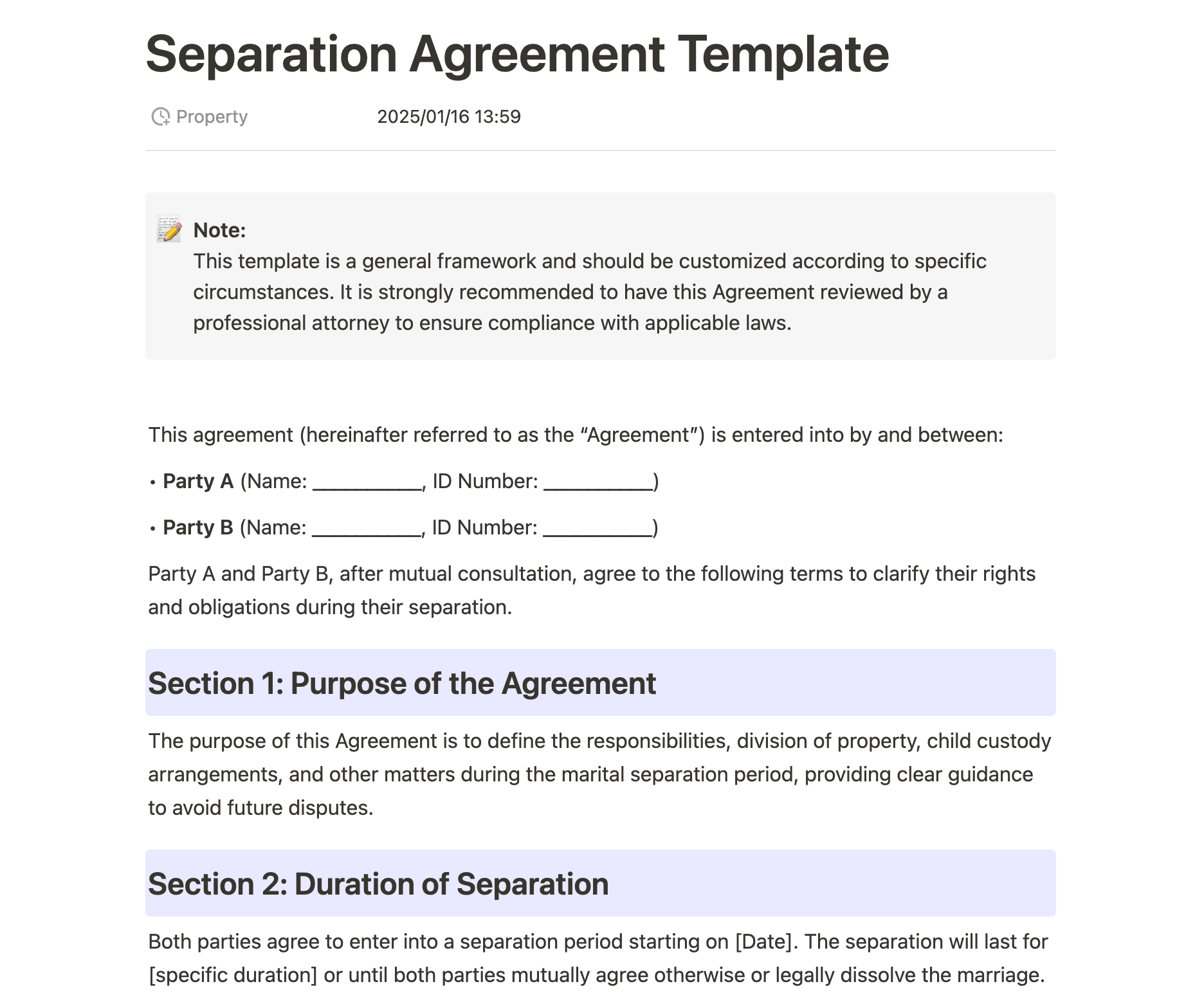 Шаблон соглашения о раздельном проживании от Buildin