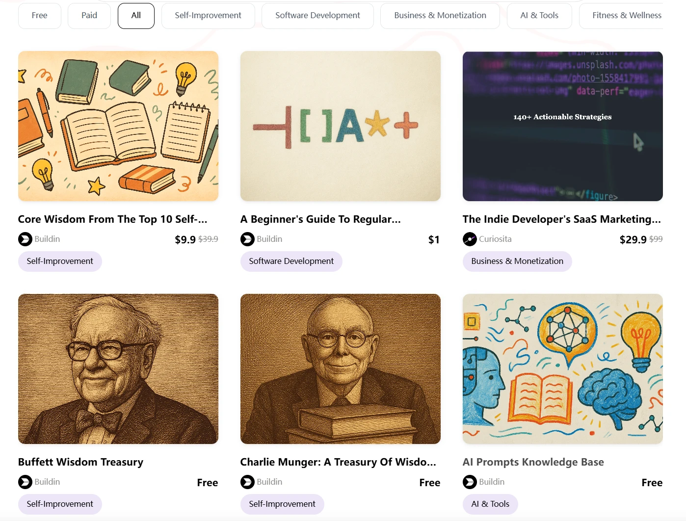 Маркетплейс Buildin для продажи заметок и цифрового контента