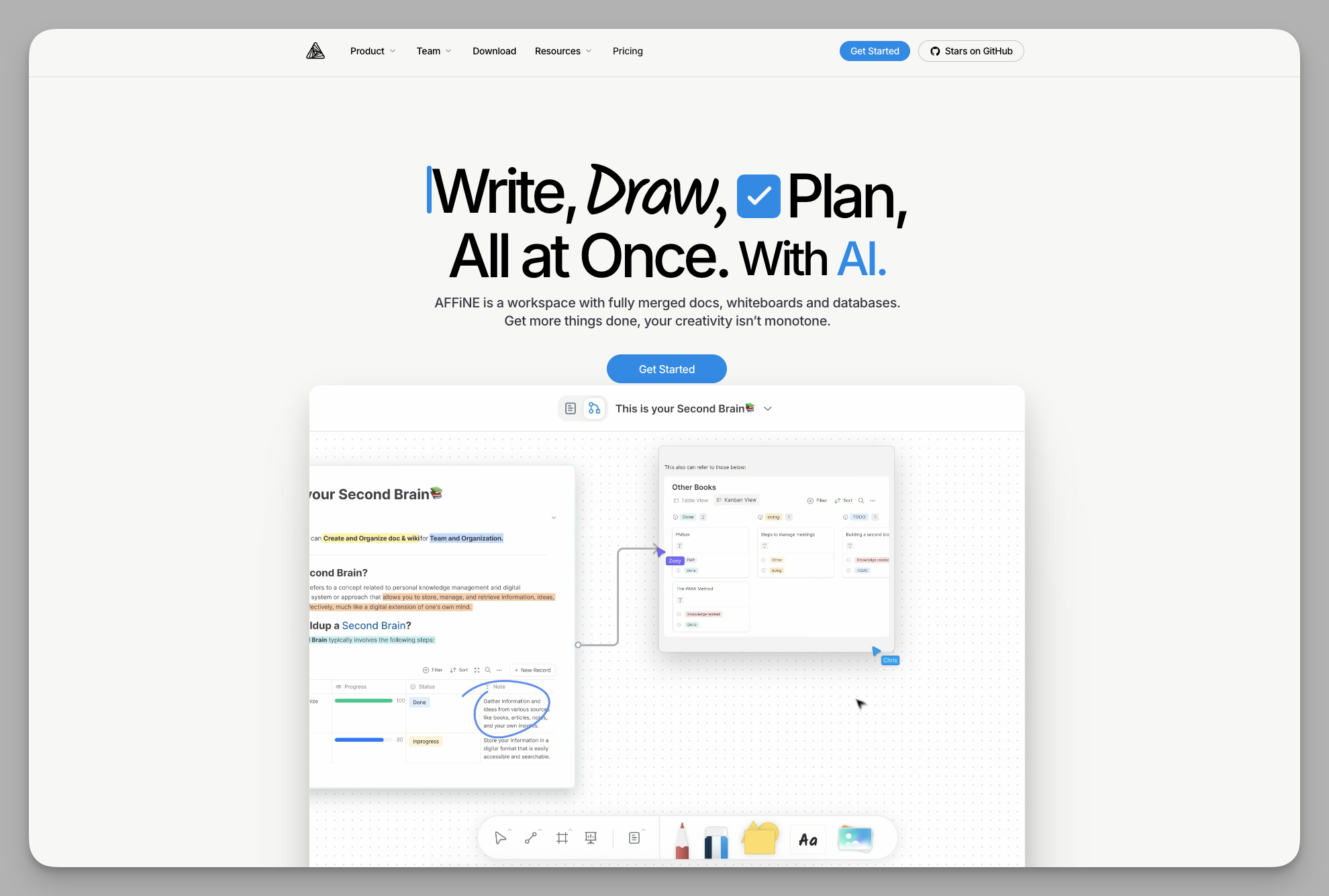 AFFiNE doc-to-whiteboard knowledge OS interface
