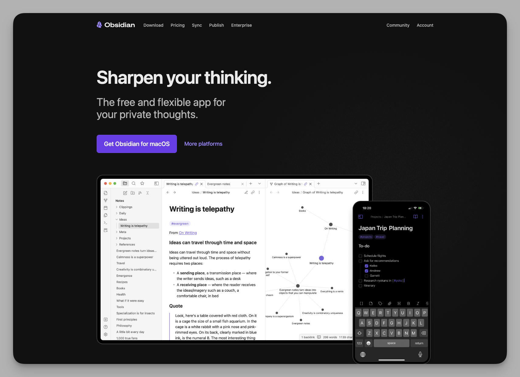 Obsidian local Markdown knowledge base with graph view