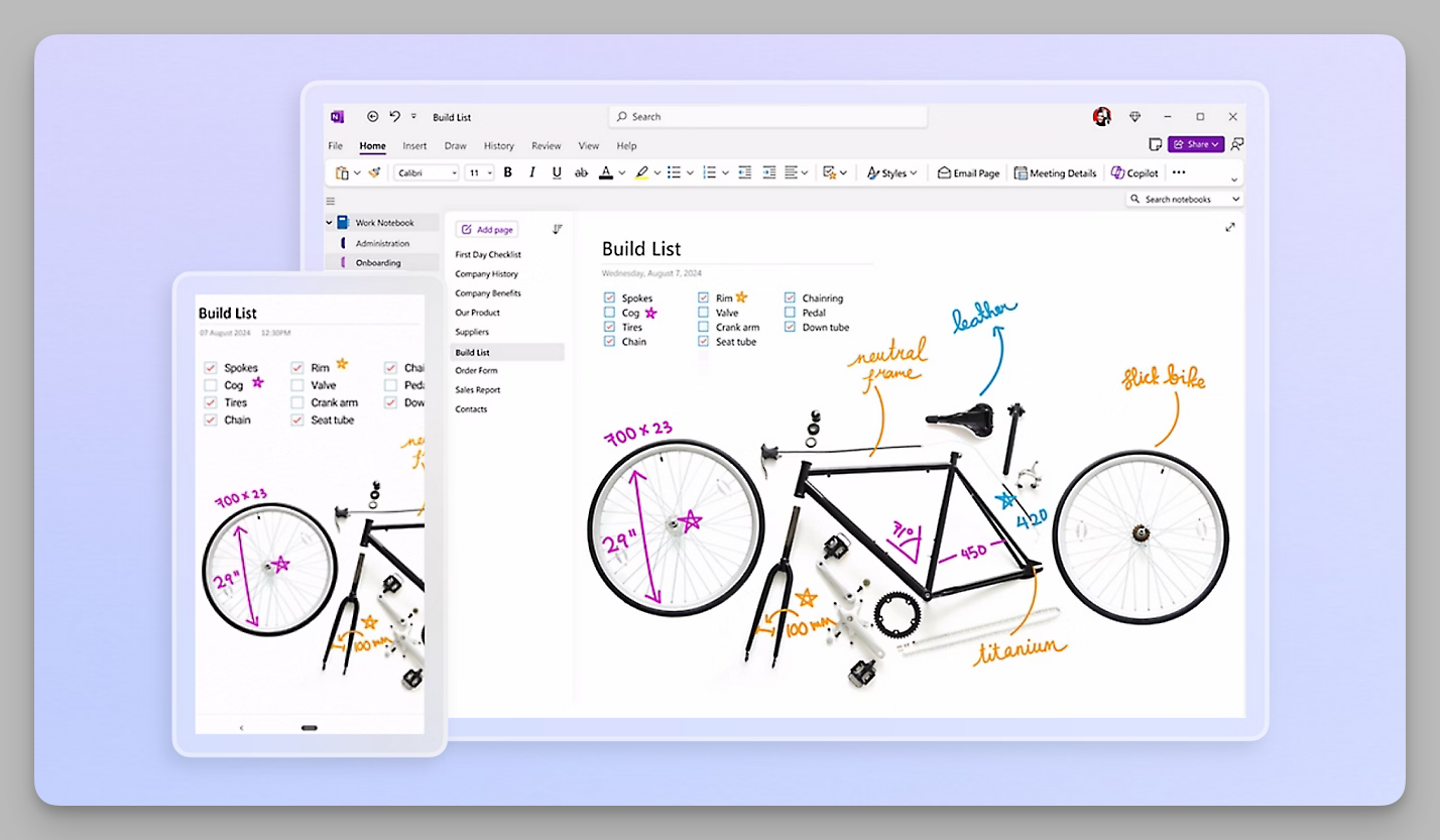 OneNote freeform canvas with handwriting support
