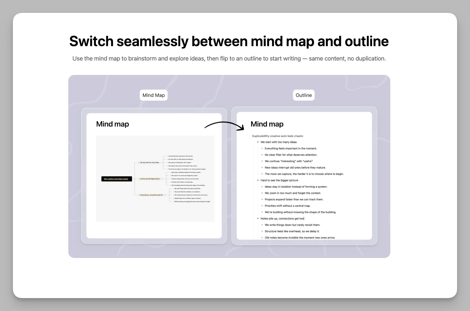 Buildin built-in mind map view for visual planning and brainstorming