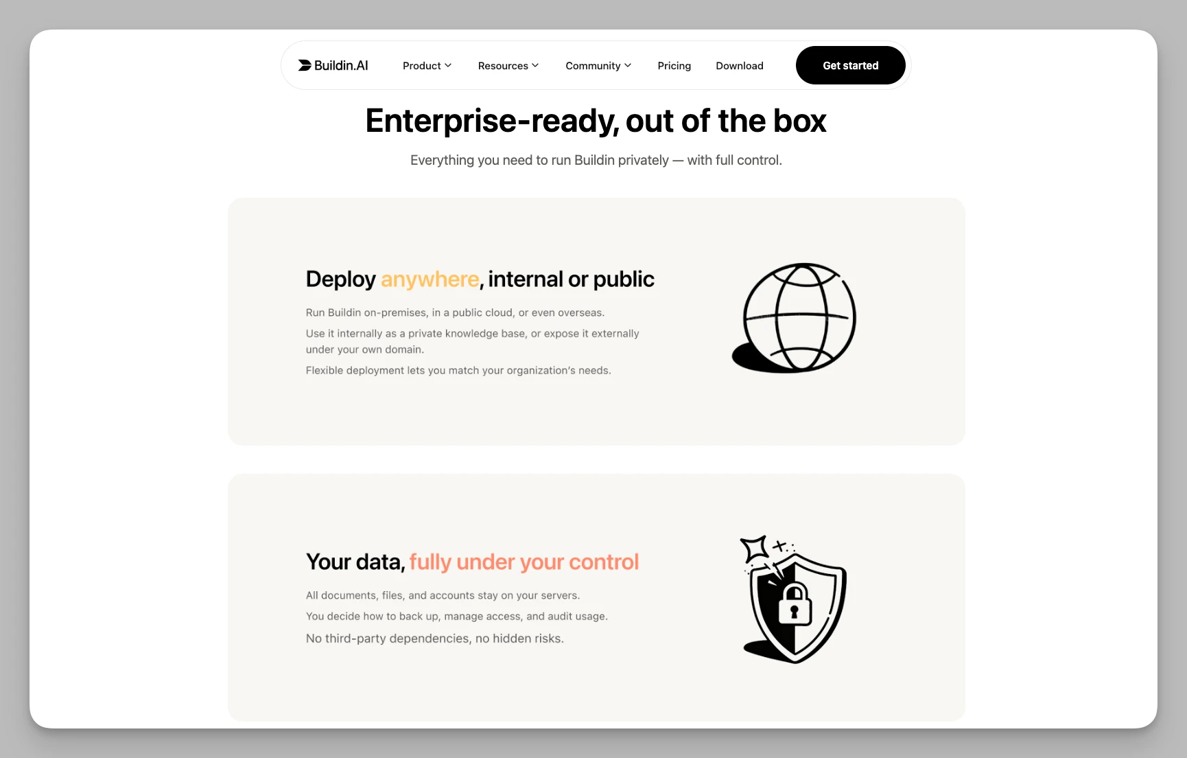 Buildin private deployment option for secure enterprise collaboration