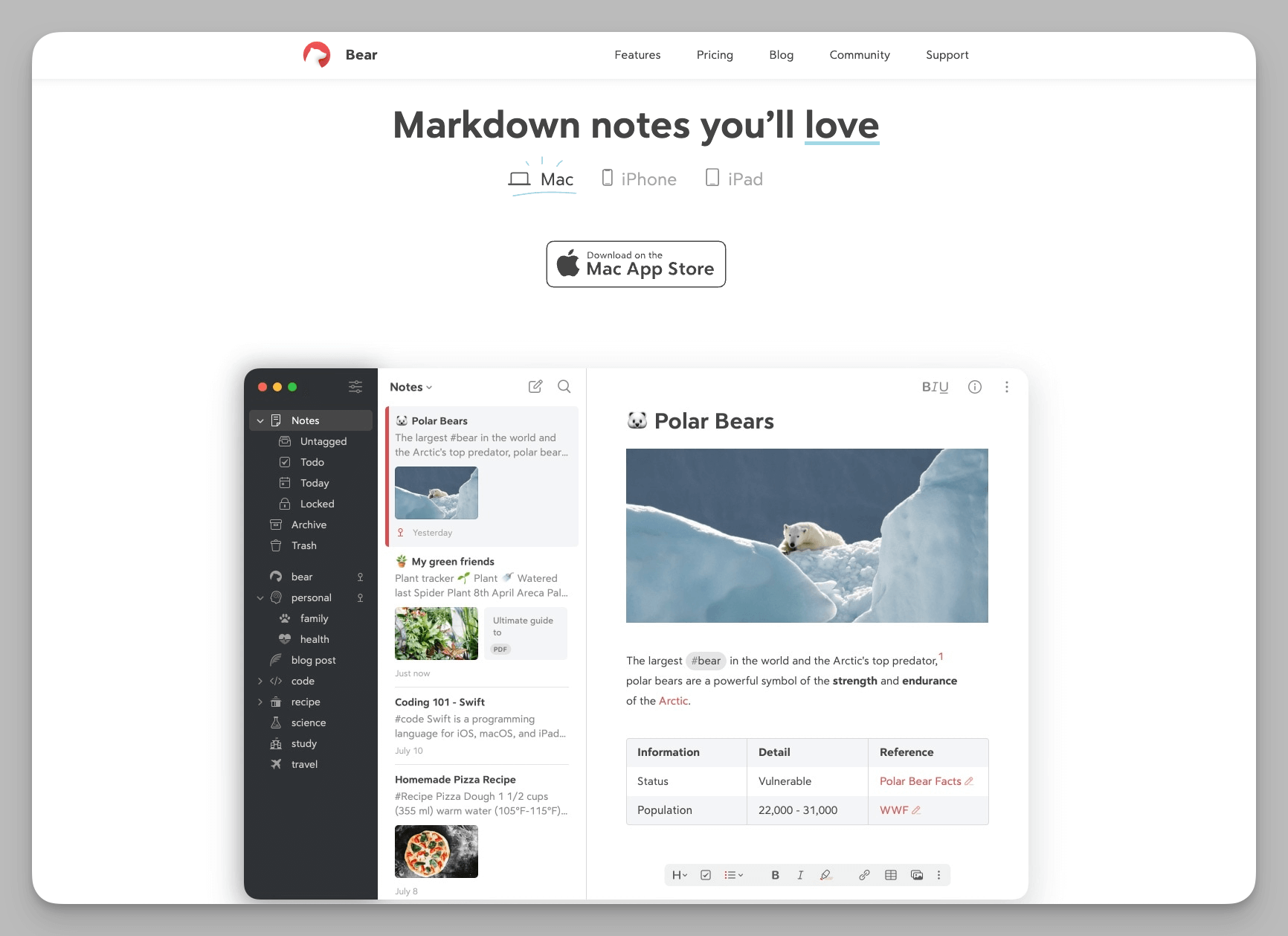 Bear - Minimalist Markdown writing app
