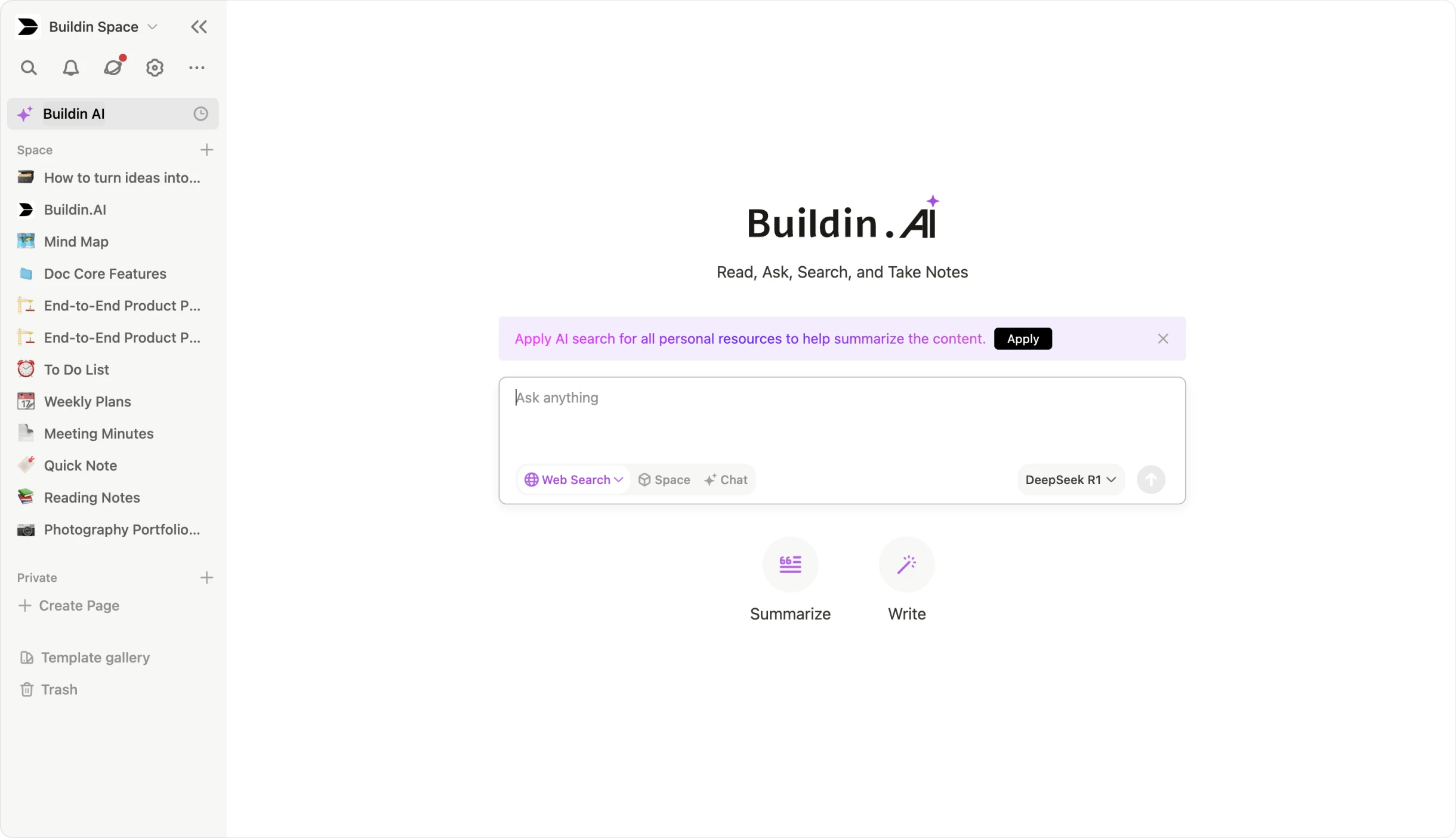 Buildin AI-powered knowledge base with second brain feature
