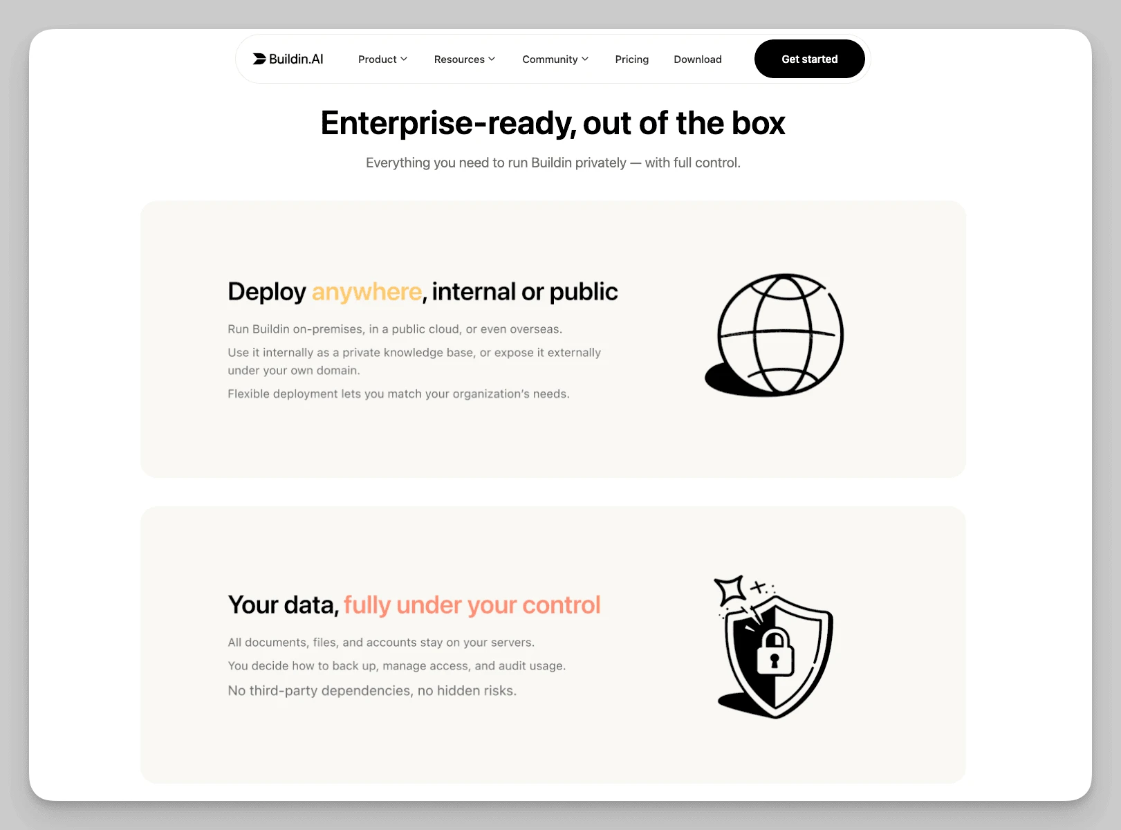 Private deployment of Buildin with full control over corporate data