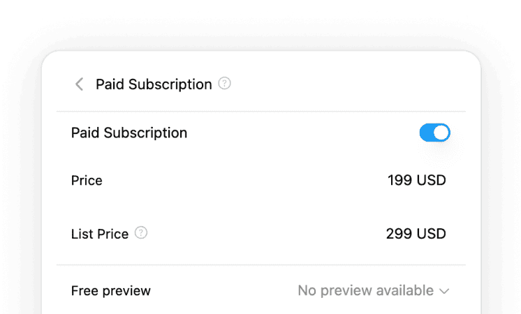 Buildin Paid Subscription settings panel