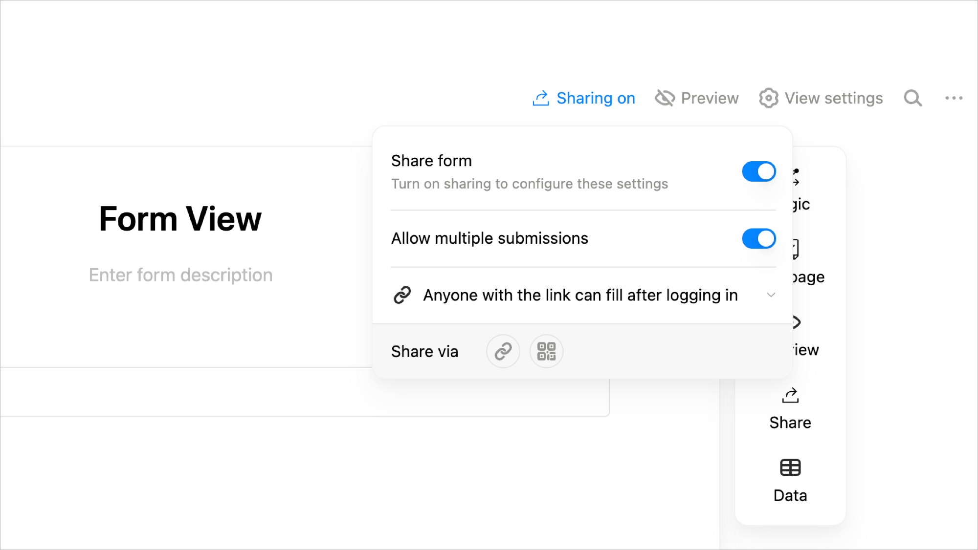 Form sharing and access permission settings in Buildin