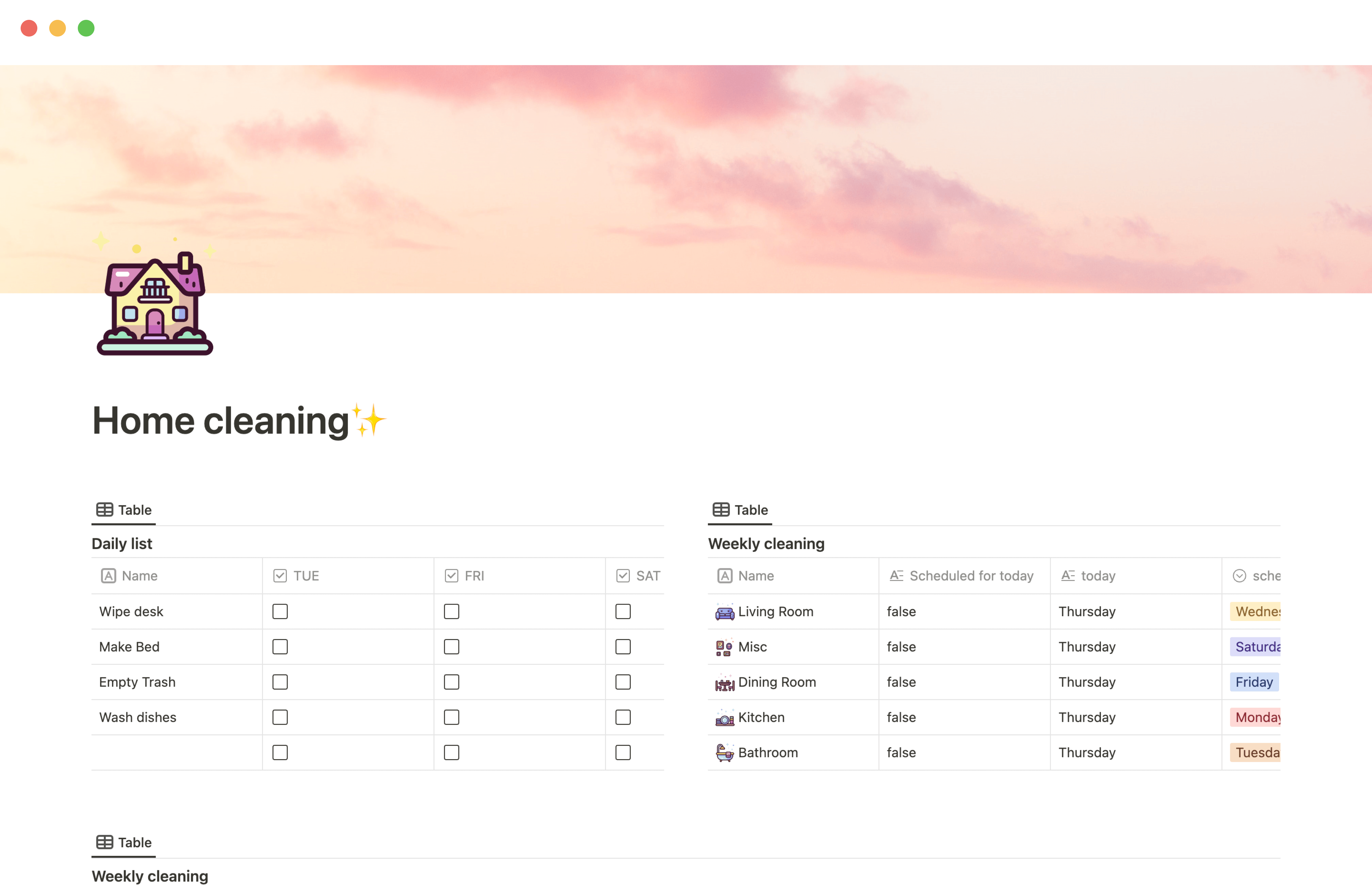 家庭掃除テンプレート:掃除ルーティンを簡素化