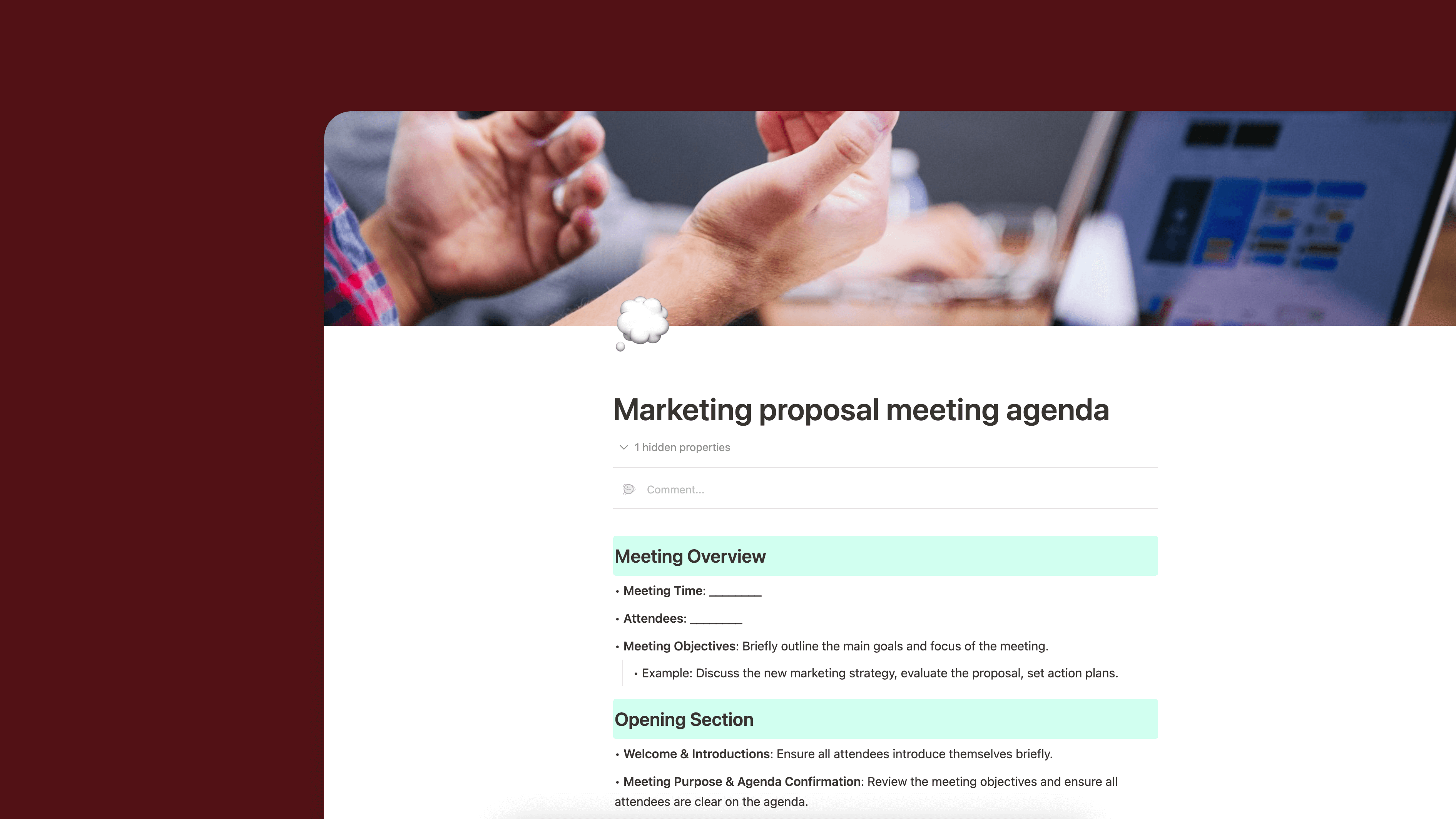 マーケティング提案会議アジェンダテンプレート