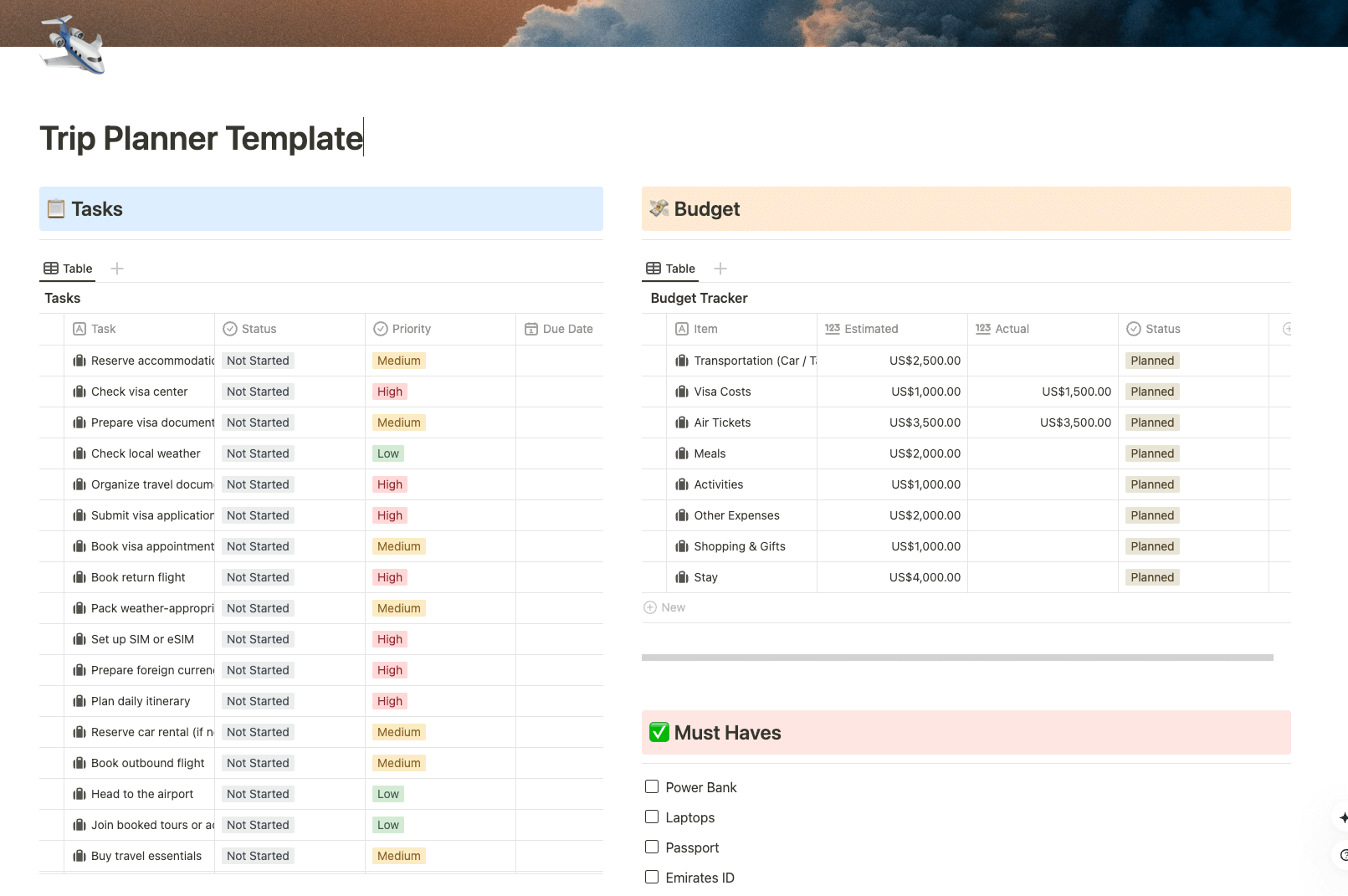 旅行プランナーテンプレート